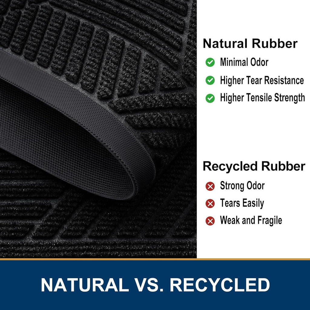 Front Door Mat Outside Entrance, Low Profile Rubber Doormat, 35x23 | Irregular Triangle, Black, Sturdy Heavy Duty Mat