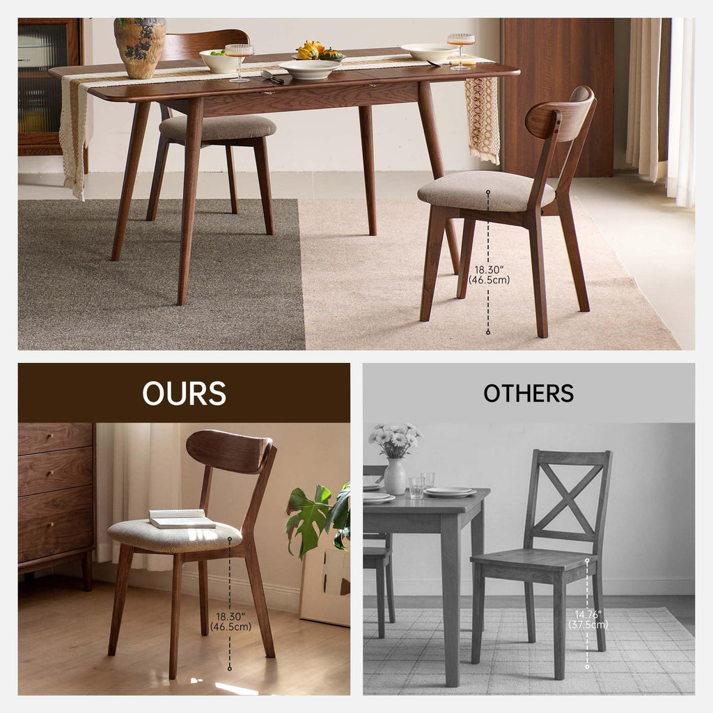 100% Solid Oak Dining Chairs, Mid Century Modern Dining Chair with Curved Backrest, Fabric Upholstered Dining Chairs