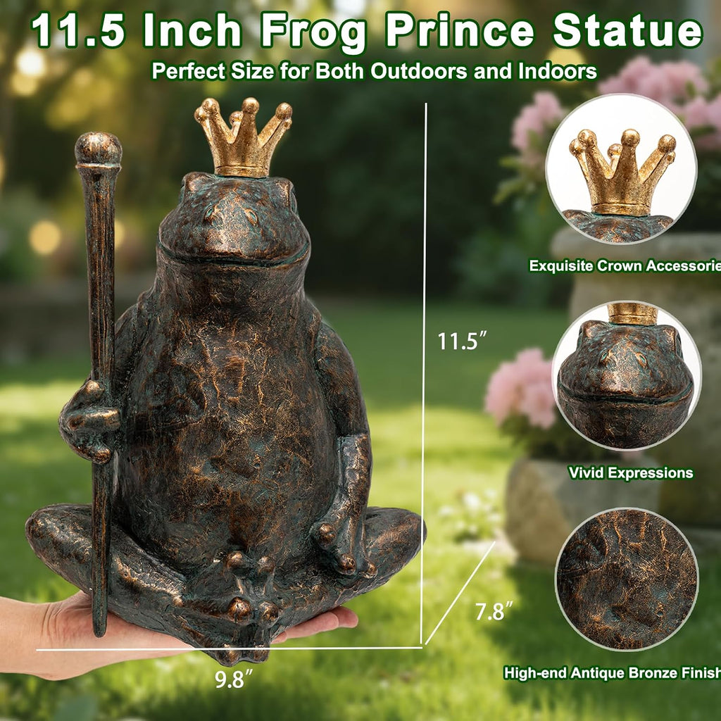 Frog Garden Statue, Yard Decorations Outdoor Decor, Weather-Resistant Animal Figurines & Sculptures, Seated Prince