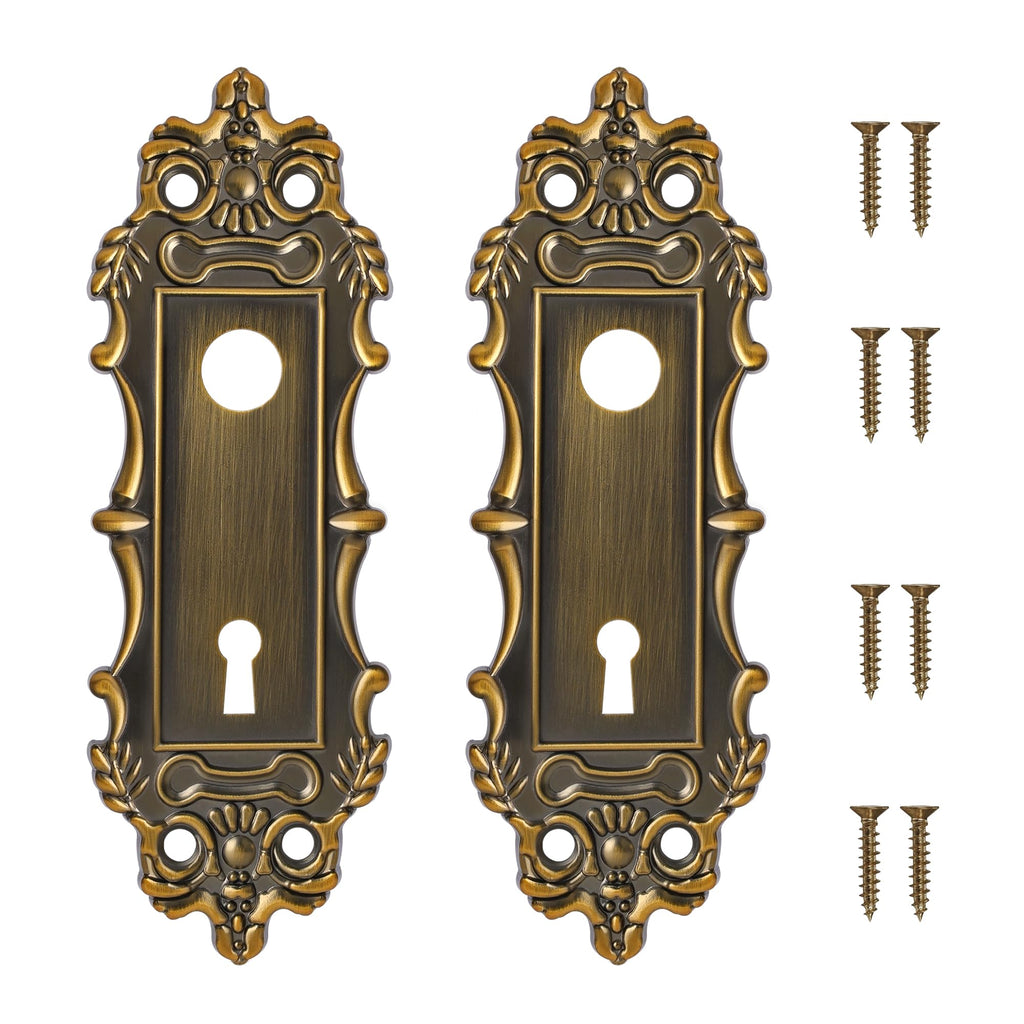2 Pack Mortise Lock Door Knob Plate Interior, Antique Brass
