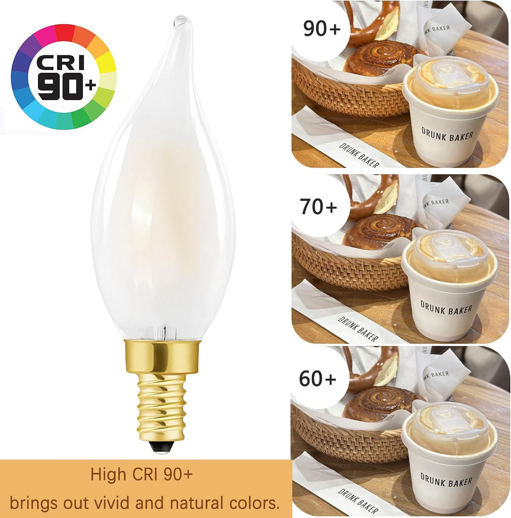 E12 Frosted LED Candelabra Candle Bulb 25W Dimmable 2700K LED Bulb