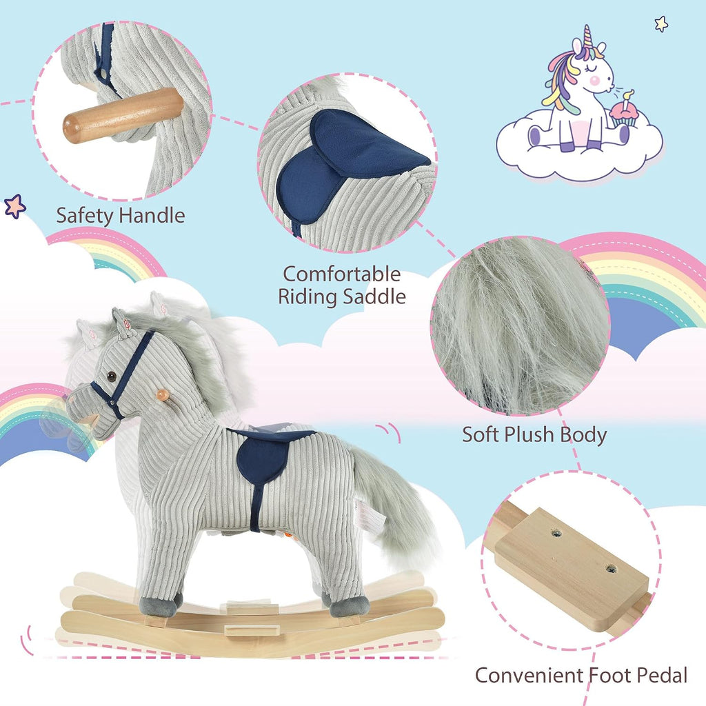Kids Rocking Horse for Toddler 3-5 Plush with Realistic Sounds Gray