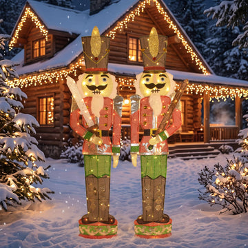 72-Inch 2-Pack Lighted Nutcracker Christmas Decorations Outdoor, 2D Pre-Lit Soldier Yard Display with 140 LEDs