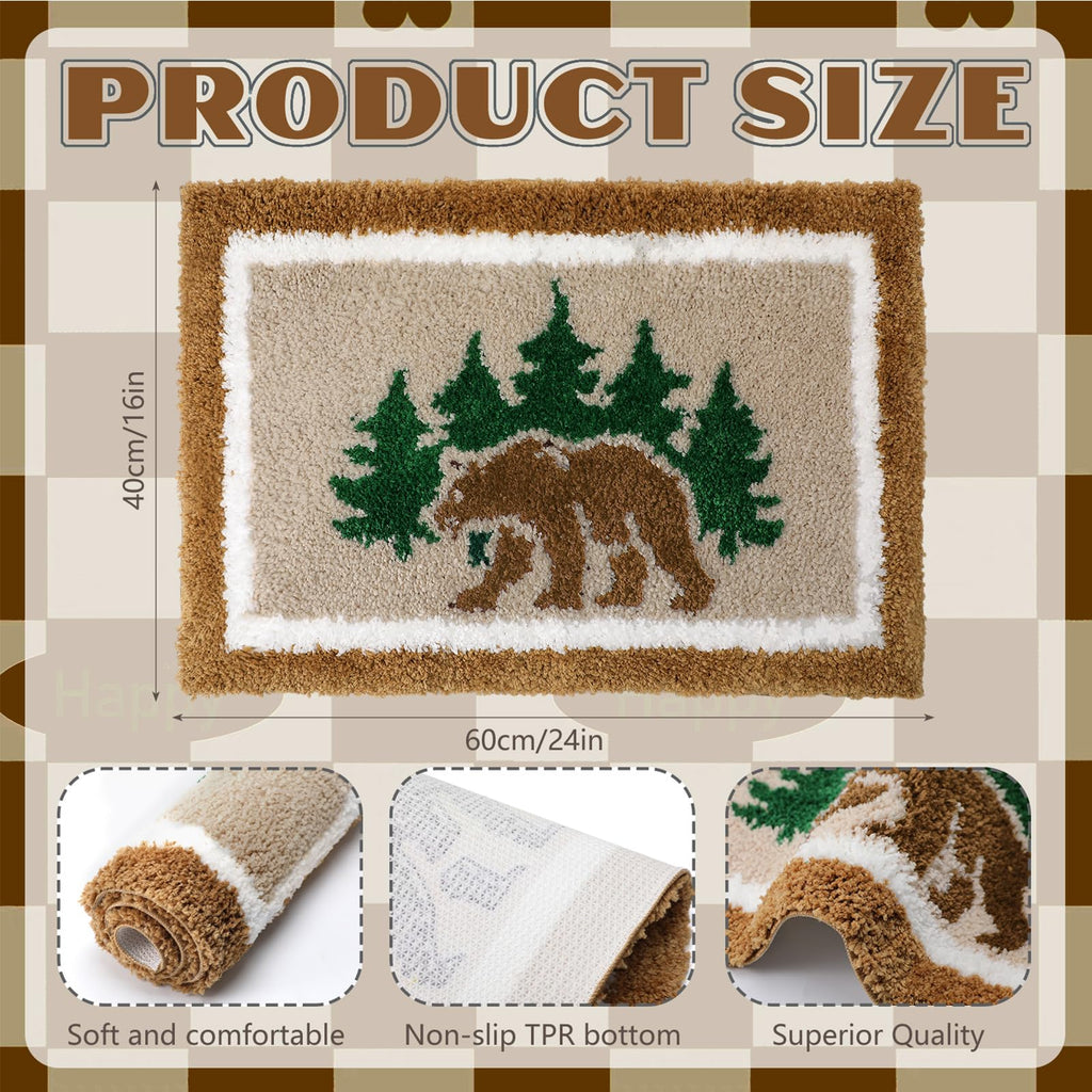 Rustic Bear Bathroom Rug Non-Slip Absorbent Bath Mat 24x16 Inches