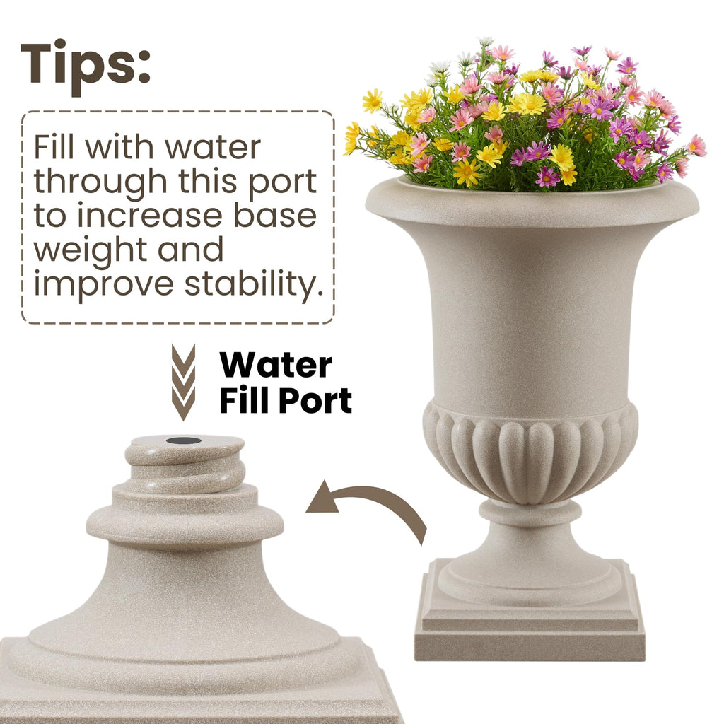 24.4" H Large Roman Urn Planter, Lightweight Plastic Flower Pot