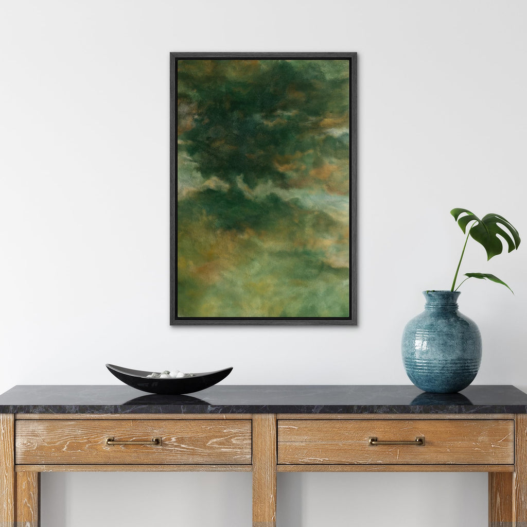 Framed Canvas Print Wall Art Verdant Clouds Green and Earth-Toned Abstract Sky Illustrations Modern Art Decorative