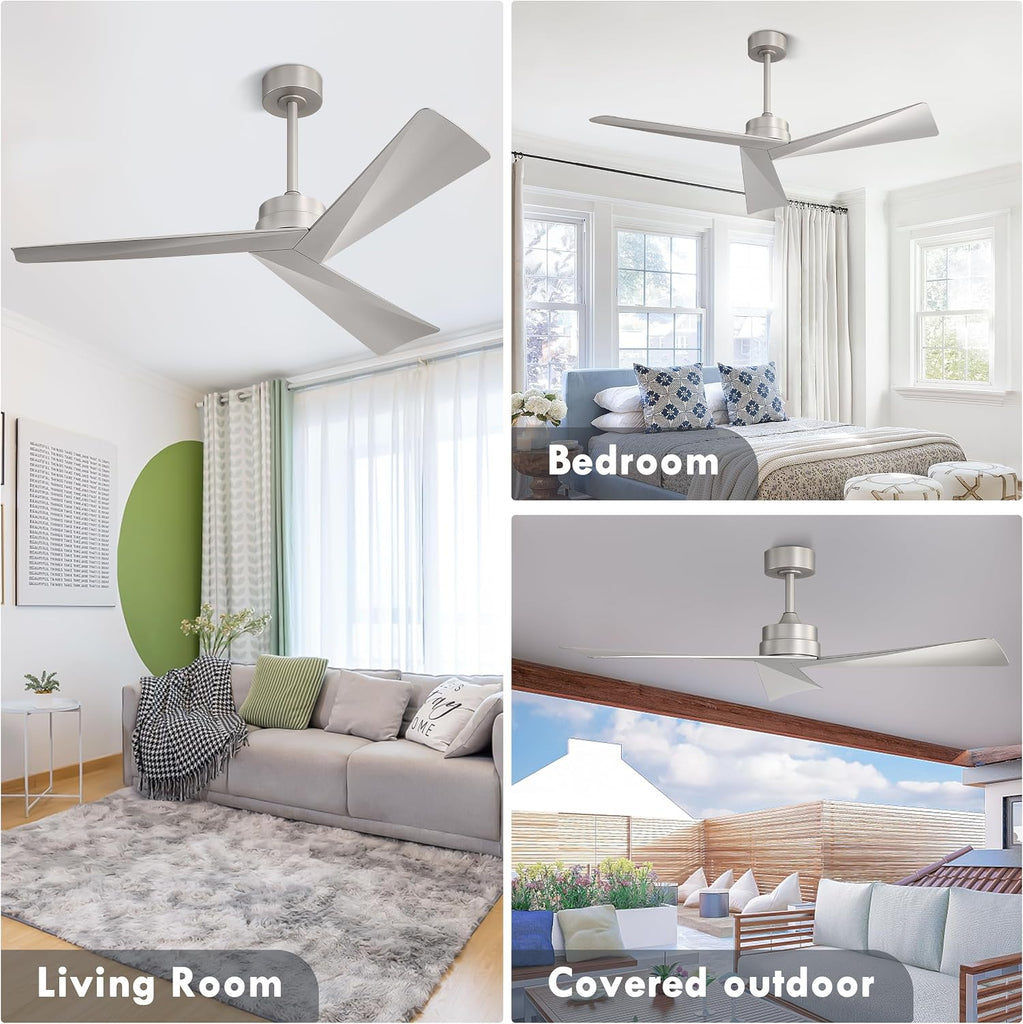 Inspired Adler Style 52" DC Ceiling Fan Without Light, 3 Sculpted ABS Blades, 6-Speed Remote - Brushed Nickel