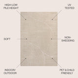 Y Hallie High-Low Curve Beige/Cream 8x10 Indoor/Outdoor Area Rug, Minimalist, Japandi, Geometric