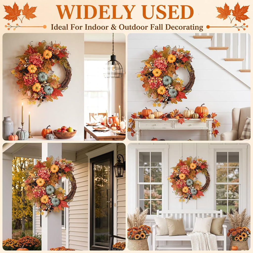 Fall Wreaths for Front Door Artificial Half-Circle Harvest Fall Door Wreath