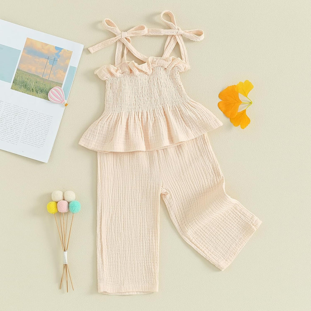 Infant Baby Toddler Girls Clothes Solid Color Sleeveless Camisole Linen Pants Set Baby Summer Outfits