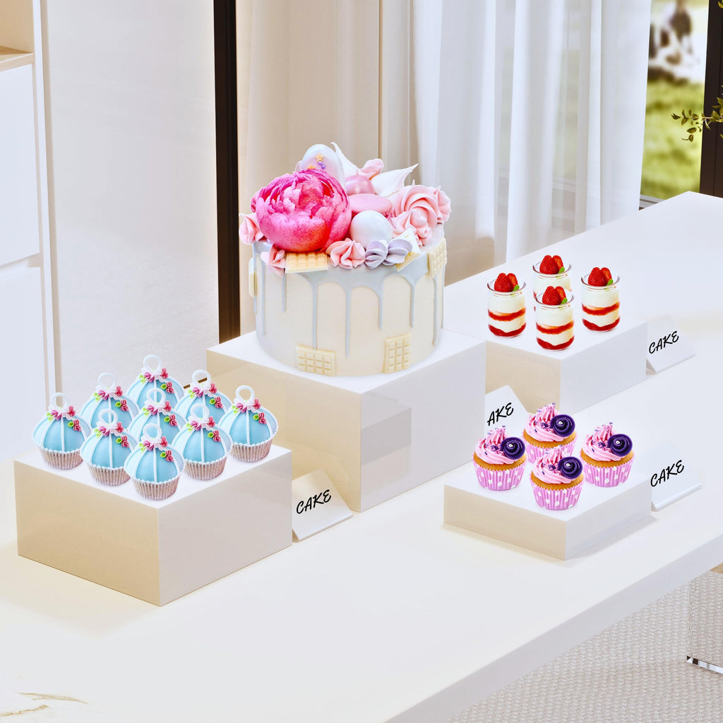 10" Large Buffet Risers with Mini Signs, Table Risers, Buffet Risers and Stands, Acrylic Cube Display Box Riser for