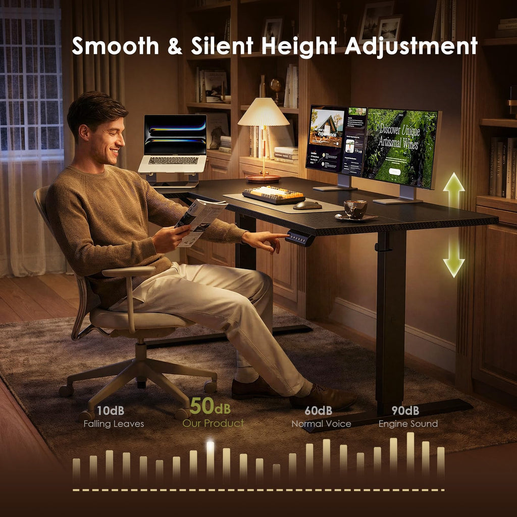 71" Reversible L Shaped Electric Standing Desk, Carbon Fiber Black