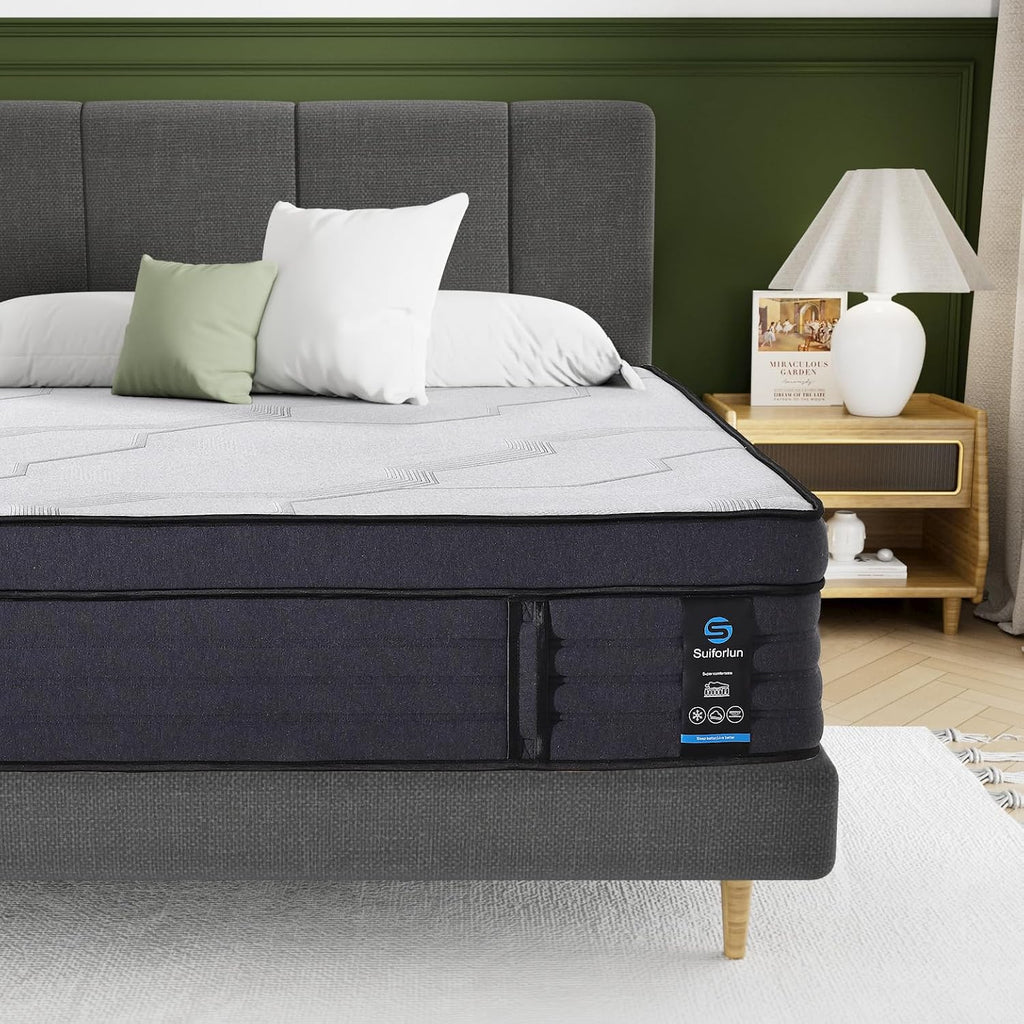 California King Mattress, 15 Inch Hybrid Charcoal Gel Memory Foam Mattress with Edge Support Pocket Coils, Cooler