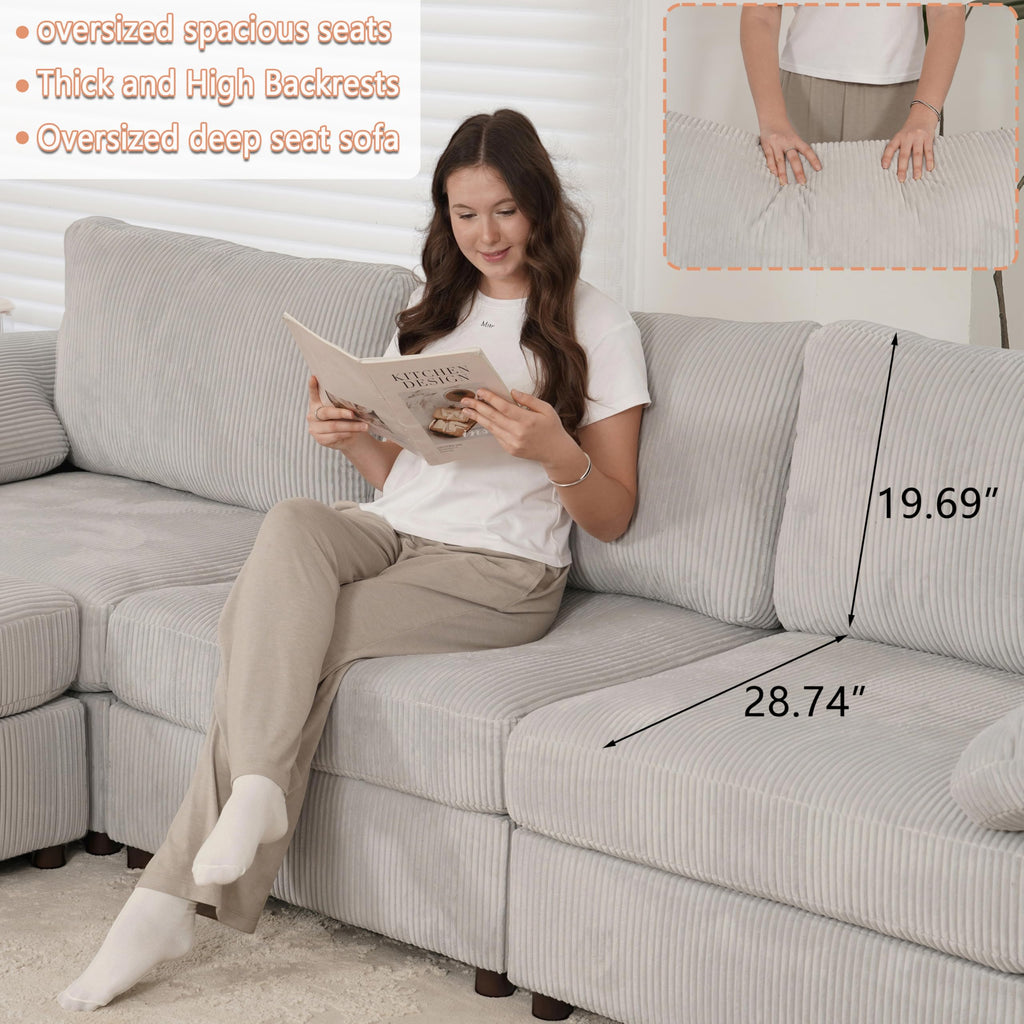 Corner Module for Corduroy Sectional Couch, Light Gray