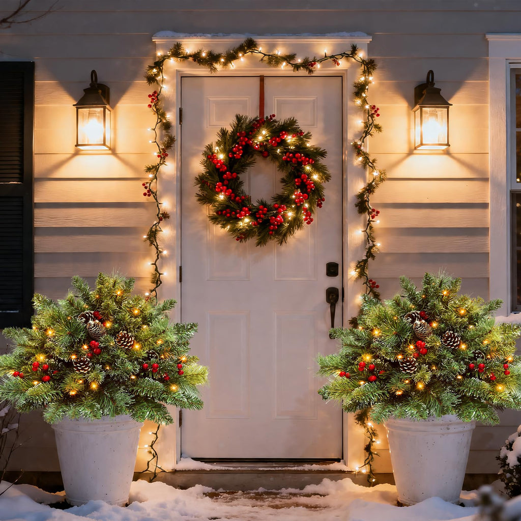 2 Pack 23" Pre-Lit Christmas Tree Urn Fillers for Outdoor Planters