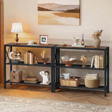 Set of 2 Industrial Console Table, 3 Tier Entryway Table, Metal Frame, Sofa Table with Shelf, Hallway Table, Entrance
