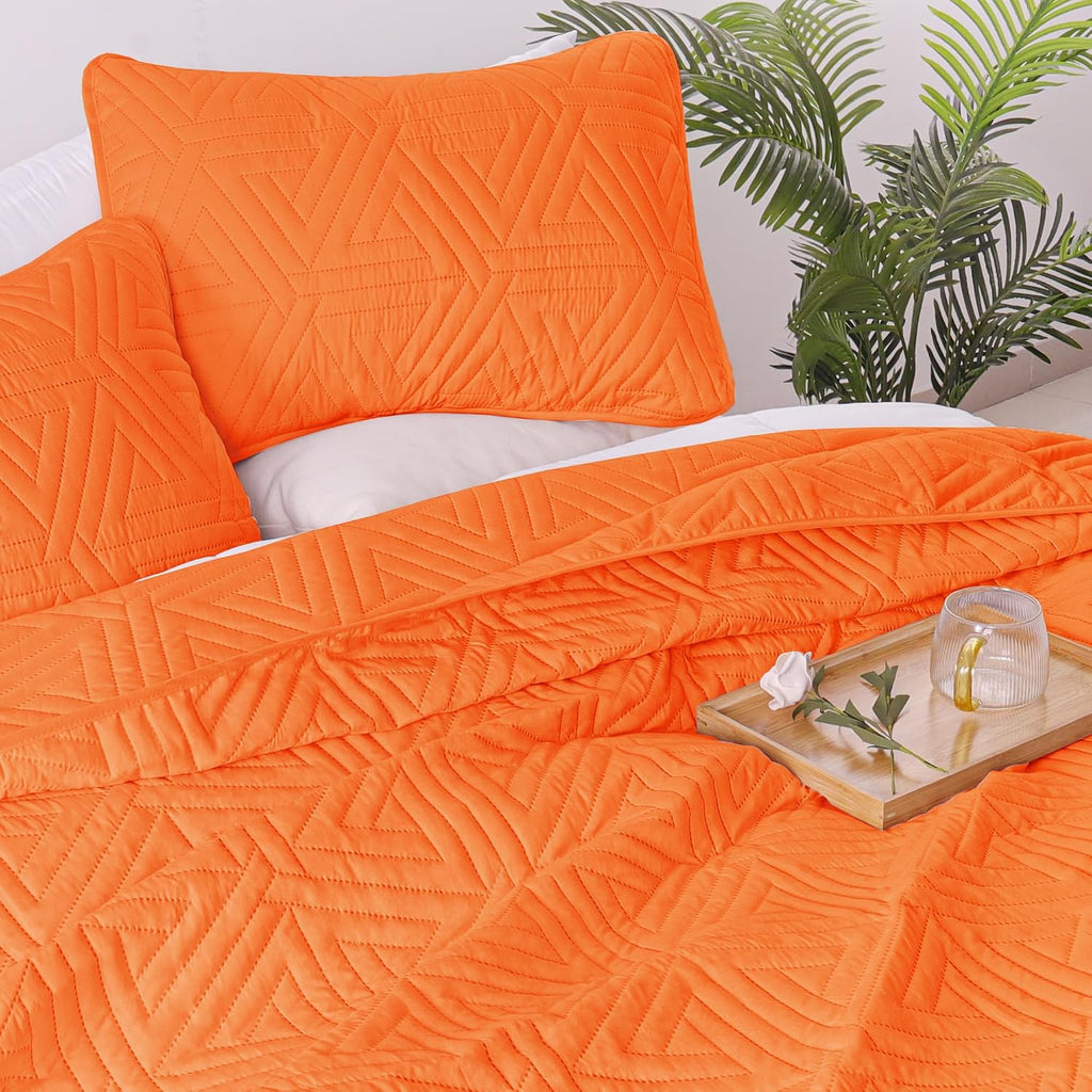 Soft King Quilt Set for All Seasons, 3-Piece Ultrasonic Geometric Quilts Bedding Set, Lightweight Reversible