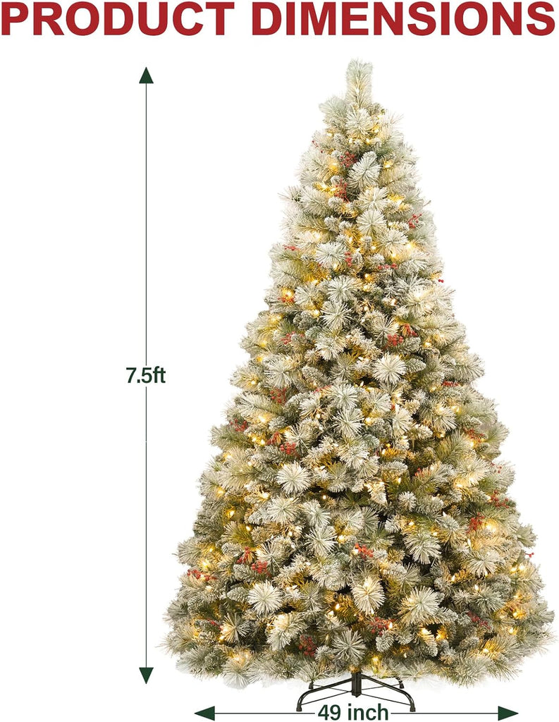 Prelit Flocked Christmas Tree with Pine Needle and Brerries