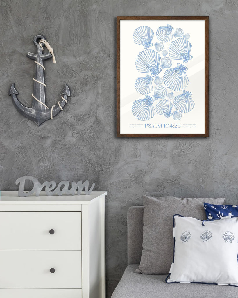 12x16 in Psalm 104:25 Coastal Seashell Framed Christian Wall Art