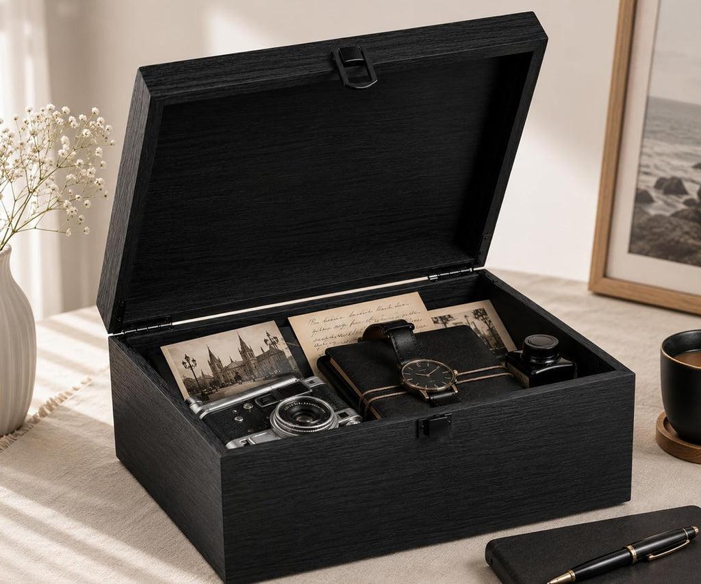 Keepsake Box,Large Acacia Wooden Memory Box Jewelry Box and Photo Storage Box for Wedding Baby Shower Decorative