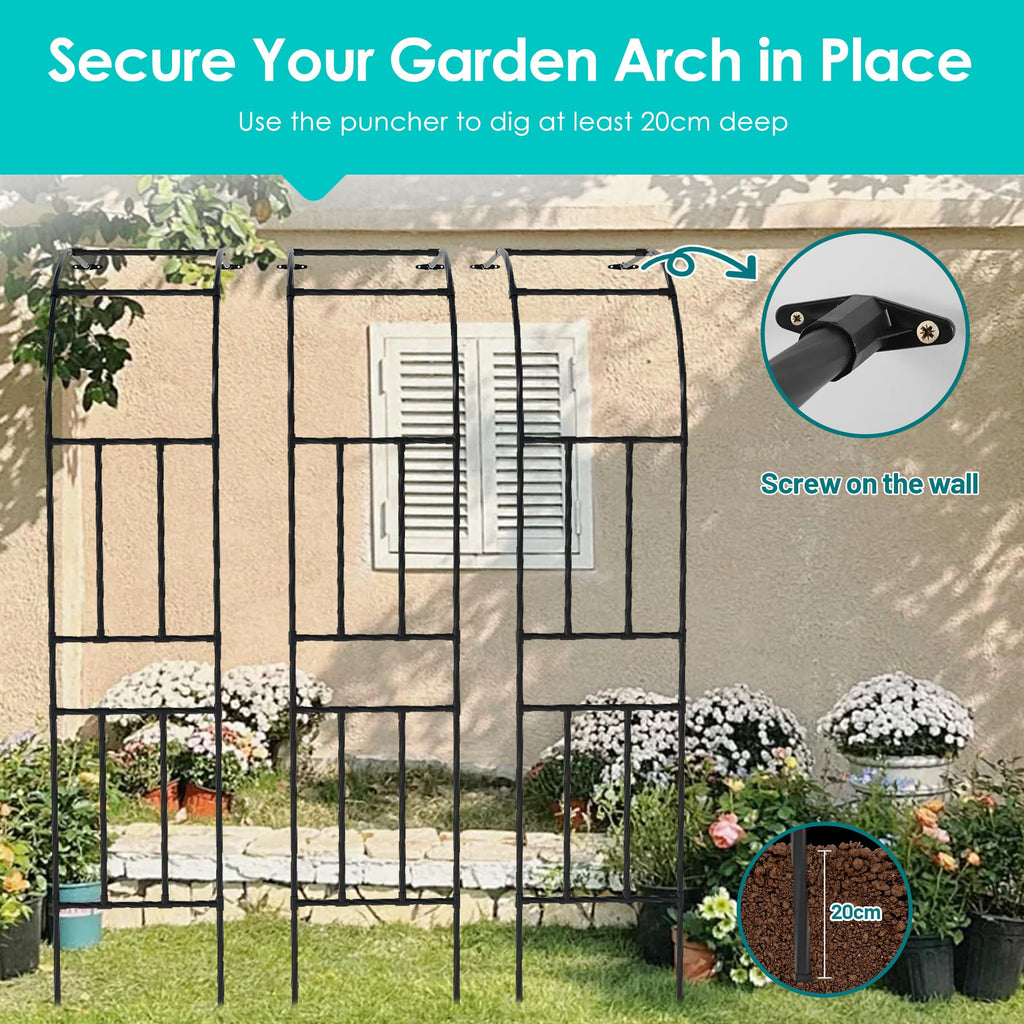Half Garden Arch Trellis, 7.9FT Tall Pre-Assembled Metal Arbor Black