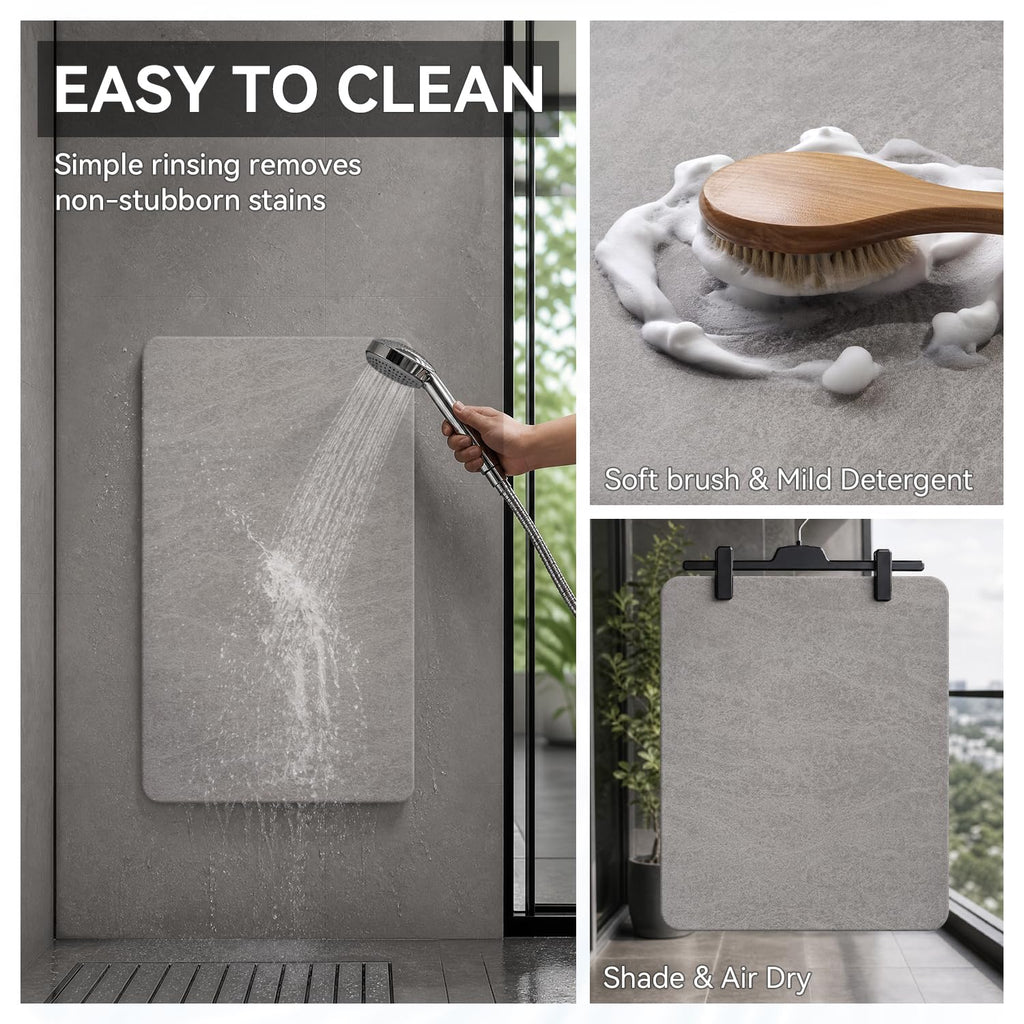Bath Mat-Rubber Backing Non SlipTh Rugs Fit Under Door- Quick Dry Absorbent Faux Suede Surface Grey Bathroom Floor