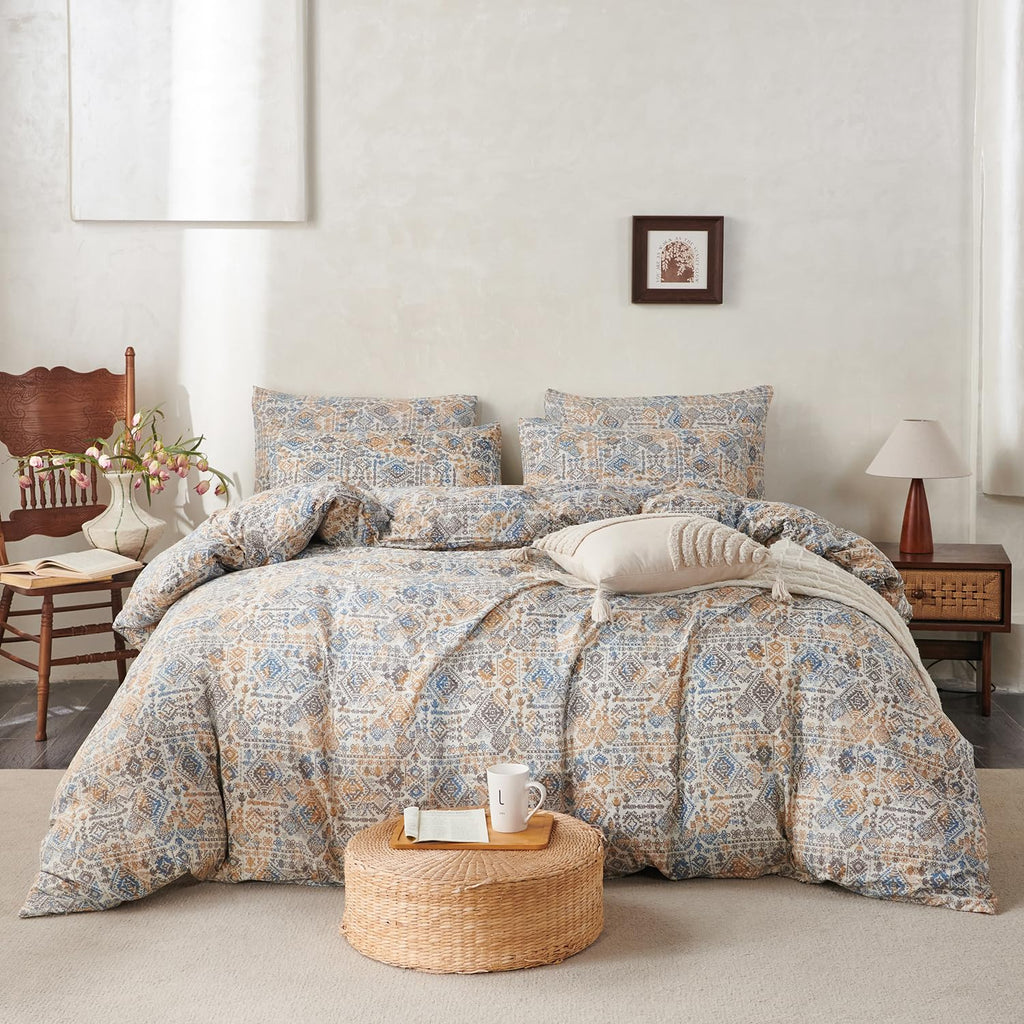 Queen Comforter Set Boho Soft 3 Pieces Chic Retro Boho Print Bohemian Comforter for All Seasons Luxury Warmth Comfy
