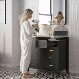 36 Inch Black Bathroom Vanity with Sink, Modern Single Sink Bath Vanity with Drawers & 2 Doors