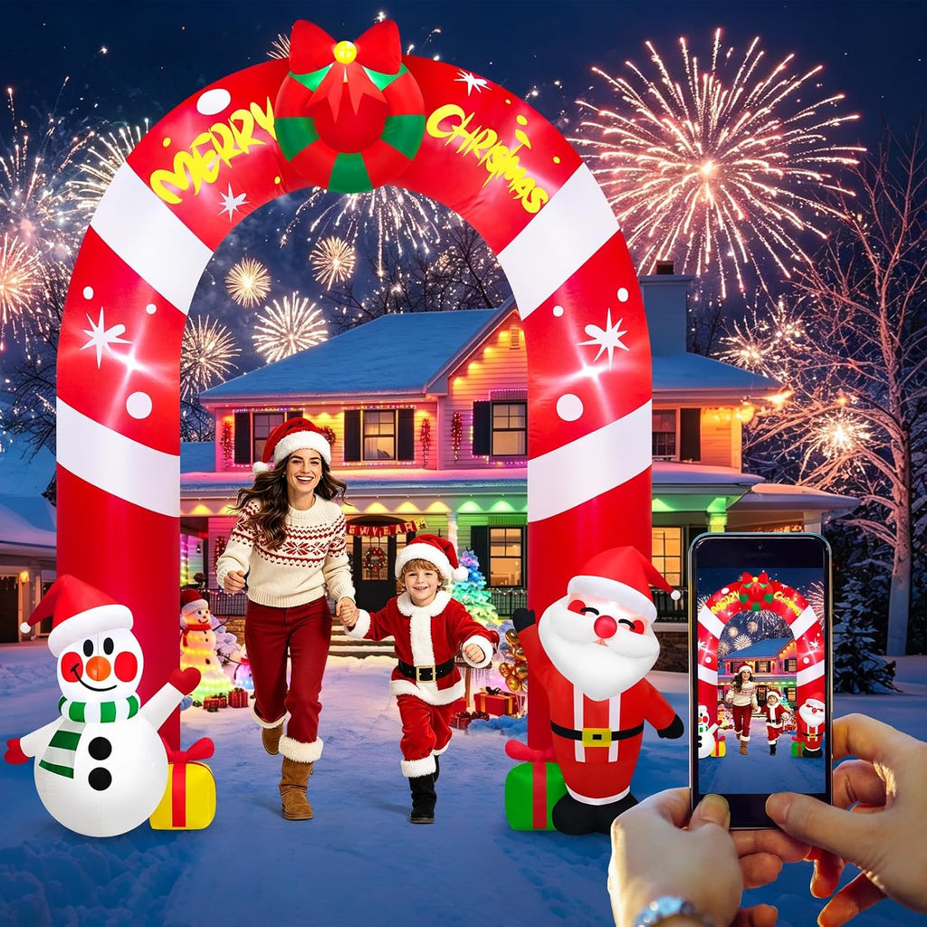 10FT Tall Christmas Inflatable Snowman and Santa Arch Decoration