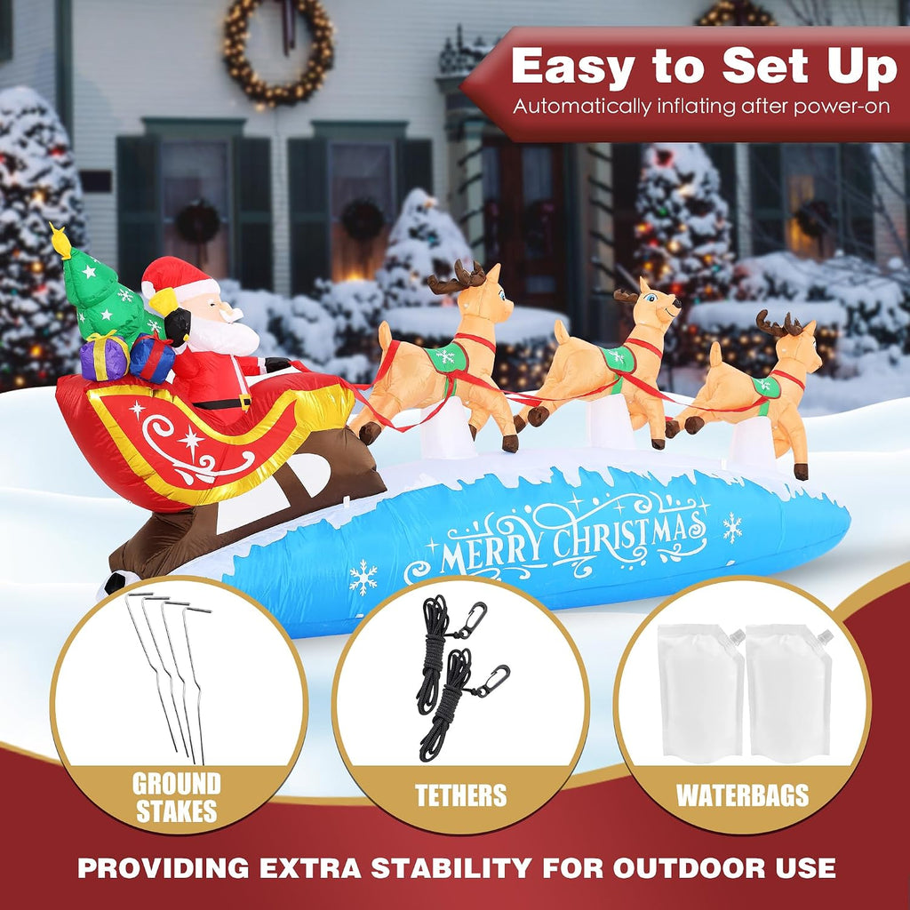 10 FT Santa Sleigh with Reindeer Christmas Inflatables Outdoor Decorations, Christmas Blow Up Yard Decorations for