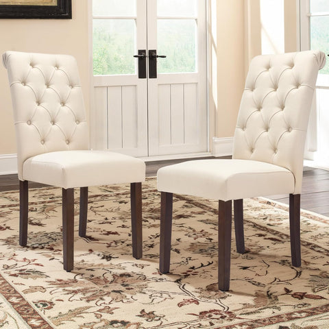 COLAMY Tufted Dining Chairs Set of 2, Accent Parsons Diner Chair Upholstered Fabric Stylish Kitchen Chairs with Solid