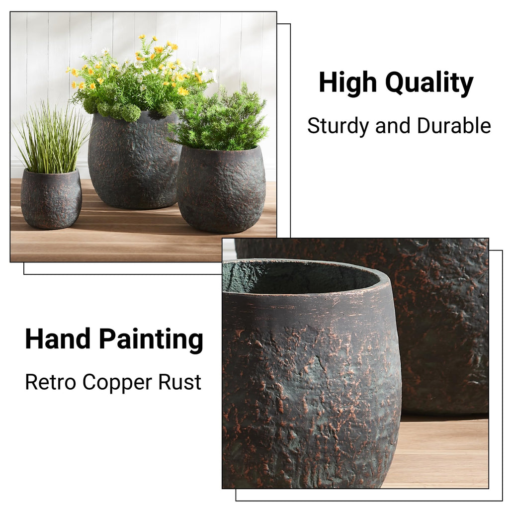 17.32"+12.99"+9.06" Weathered Bronze Rust Concrete Flower Pots