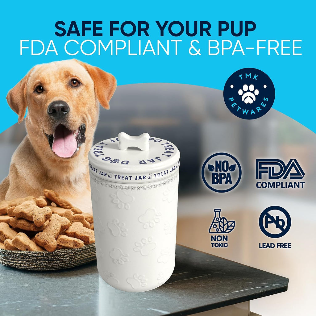 Dog Treat Jar - Airtight Dog Treat Holder - Ceramic Jar with Lid for Dog Treats, Snacks, Biscuits - Modern Cookie