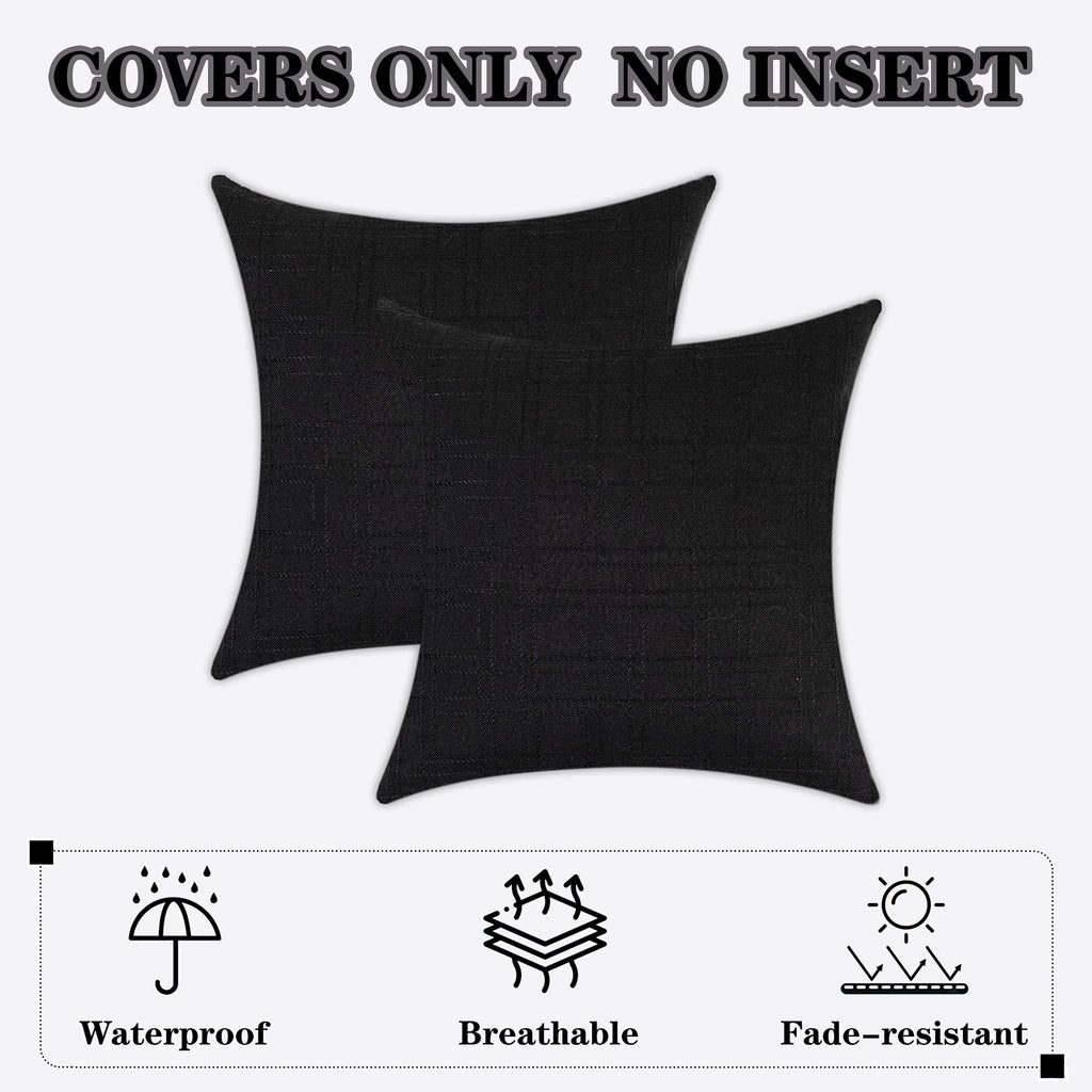 Outdoor Waterproof 24"x24" Pillow Covers 2 Pack, Black