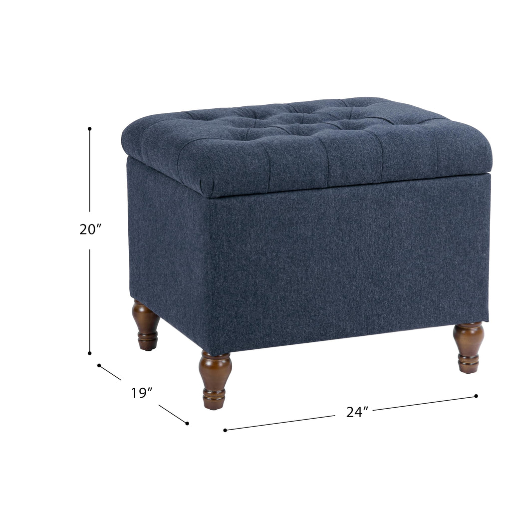 24" Button Tufted Storage Ottoman - Blue Woven Fabric