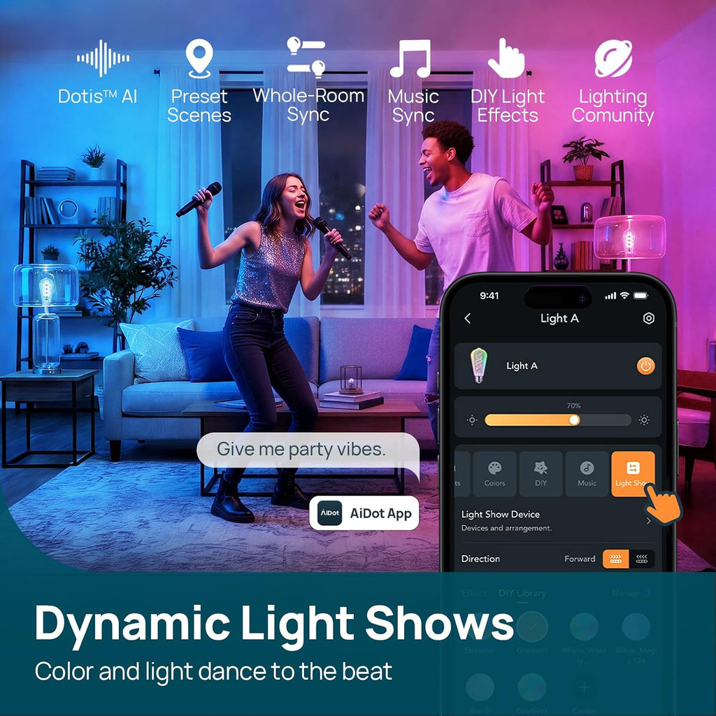 Matter Smart Bulbs, ST19/ST58 E26 Led Bulb Compatible with Alexa, Smart Light Bulbs, WiFi Bulbs, RGBTW Color Changing