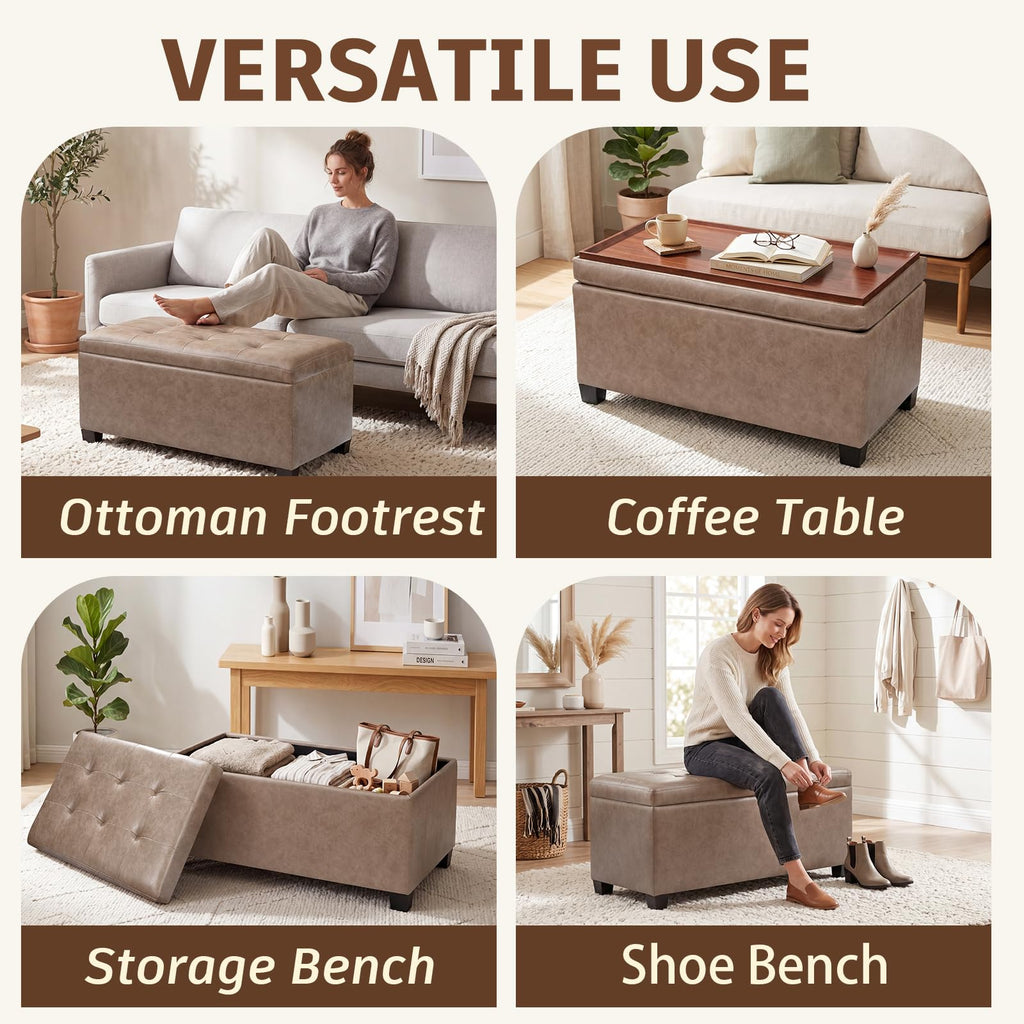 Storage Ottoman with Tray Leather Ottoman with Storage