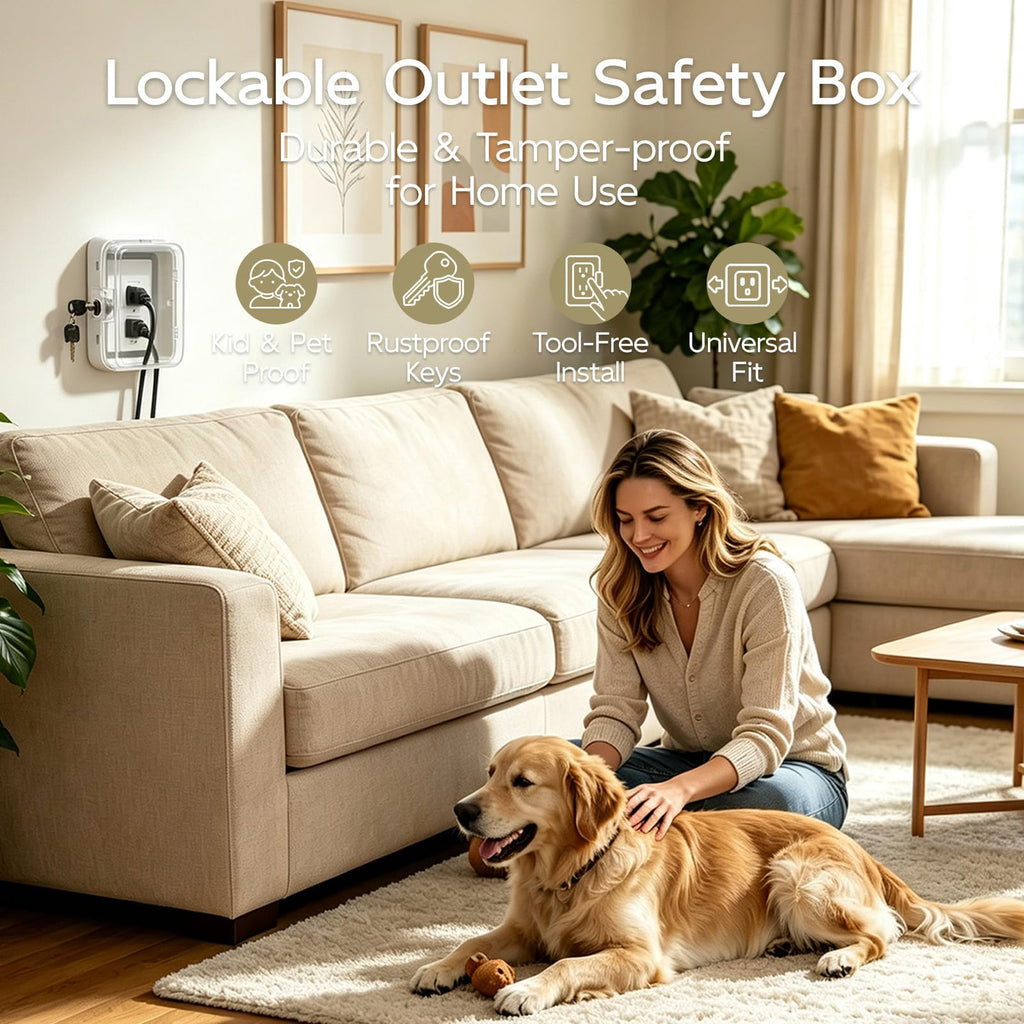 Baby Proof Outlet Cover Box with Key Lock and Keyless Latch,Clear