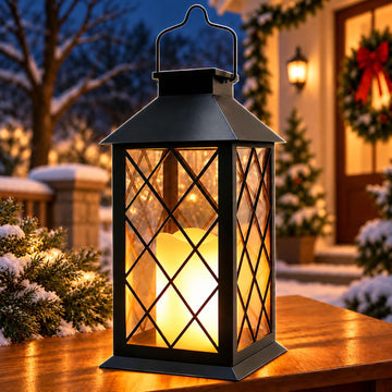14" Large Solar Lanterns Outdoor Waterproof with Tempered Glass