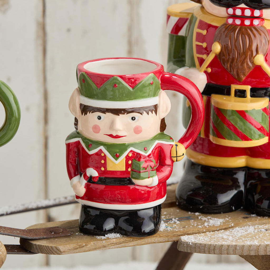 Nutcracker Parade 3D Sculpted Holiday Mugs Set of 4 - Festive Nutcracker, Baker, Santa, and Elf Designs - Christmas