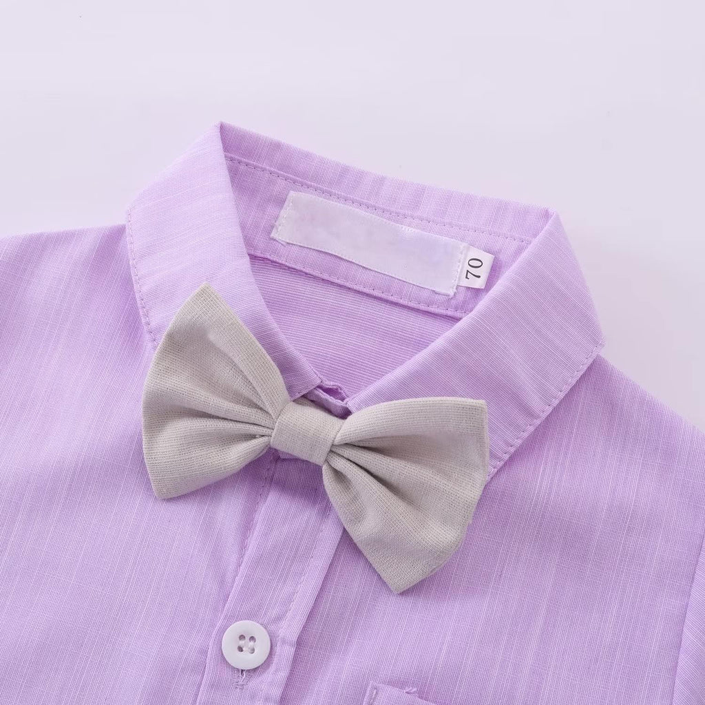 Toddler Gentleman Suit Outfits Shirt + Suspender Short Pants + Bowtie for Baby Boys