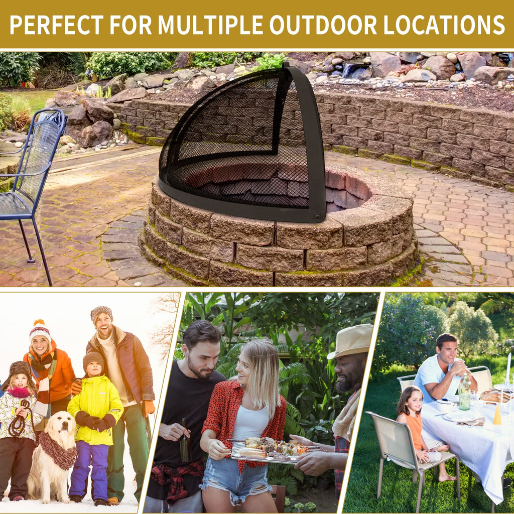Outdoor Fire Pit Spark Screen Cover, 36" Dia, Easy Access Door, Round