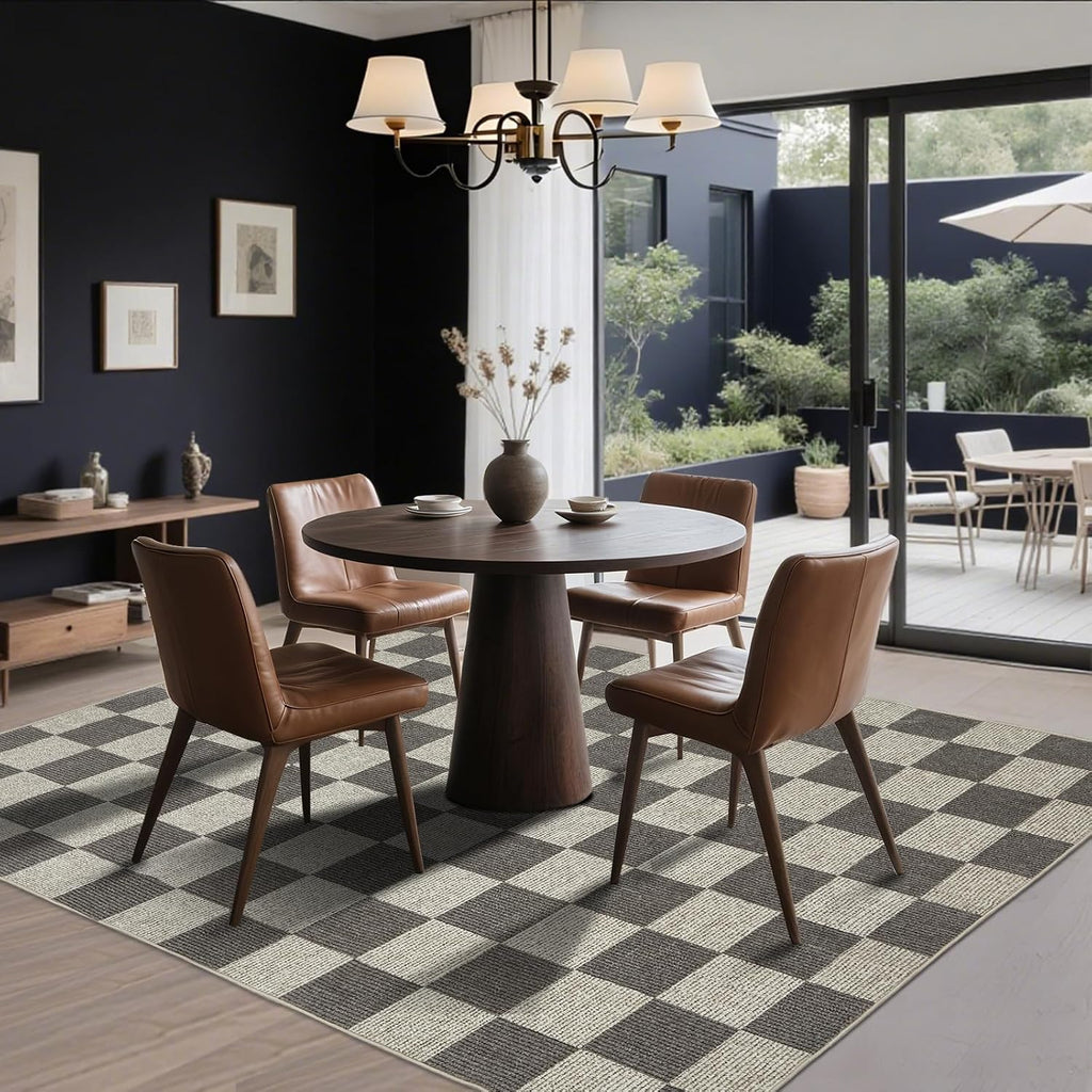 Checkered Rug 5x7 Washable Soft Rug Low-Pile Boho Rugs with Non-Slip Backing s, Classroom, ‎Dining Room, Office, Kids