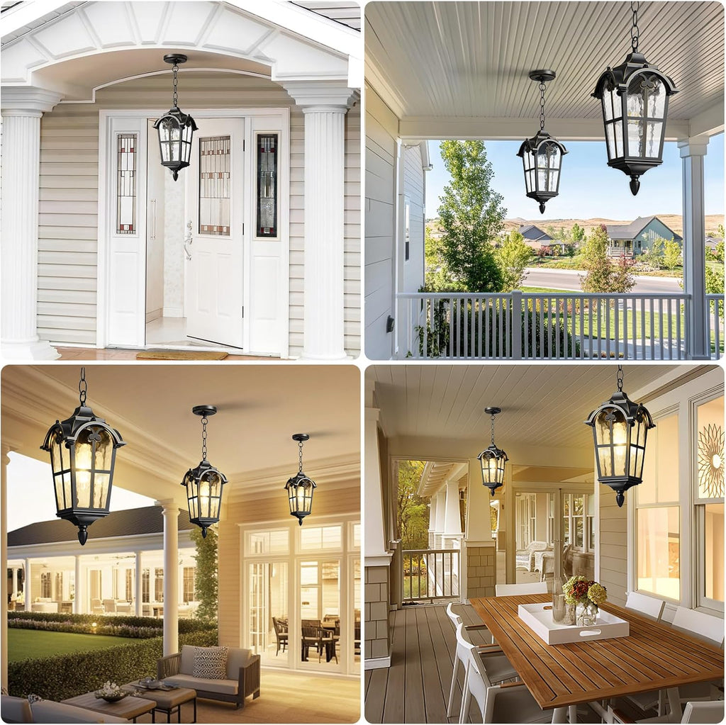 Outdoor Pendant Light Dusk to Dawn for Porch,Anti-Rust Aluminum Outdoor Chandelier