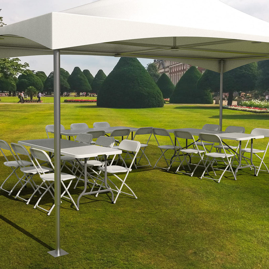 6 FT Plastic Folding Table Set with 6 White Folding Chairs for Picnic, Event, Training, Outdoor Activities, at Home