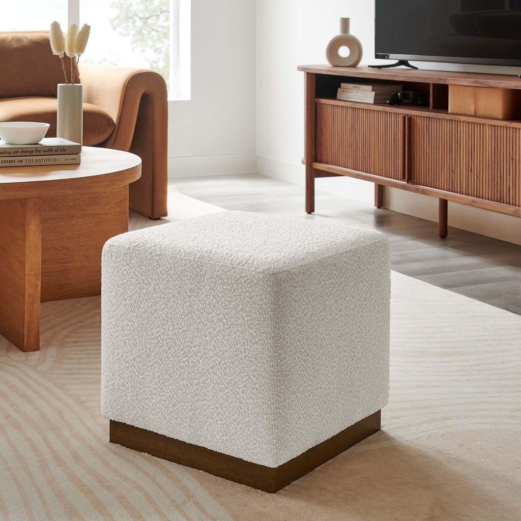 Tilden 17" Square Boucle Upholstered Upholstered Ottoman in Cloud Walnut