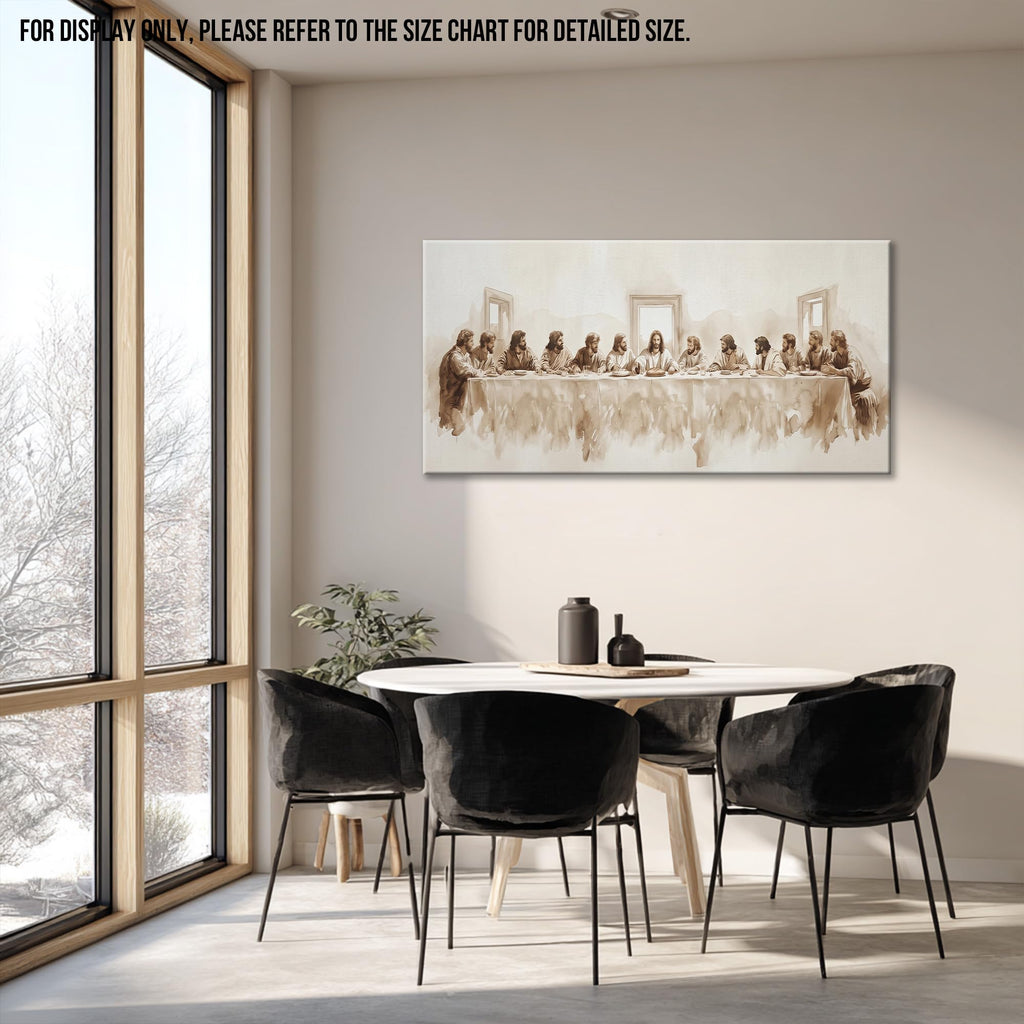 The Last Supper Canvas Wall Art, Sepia Renaissance-Inspired Religious Decor, Gallery Wrapped Christian Artwork