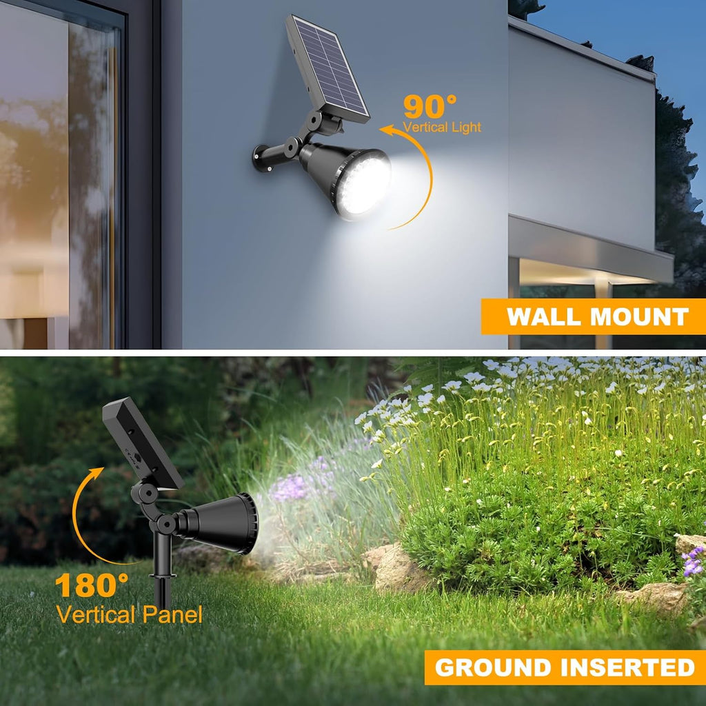 Solar Spot Lights Outdoor, 36 LEDs 1000LM Adjustable Solar Lights Outdoor Waterproof, 2-in-1 Solar Powered Spotlights
