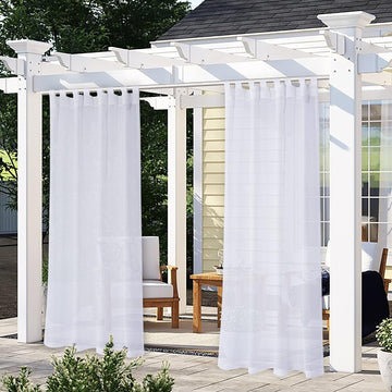 Burlap Linen Look Outdoor Curtains 2 Panels | Waterproof Tab Top Sheer Curtains for Pergola, Porch, Cabana, Gazebo