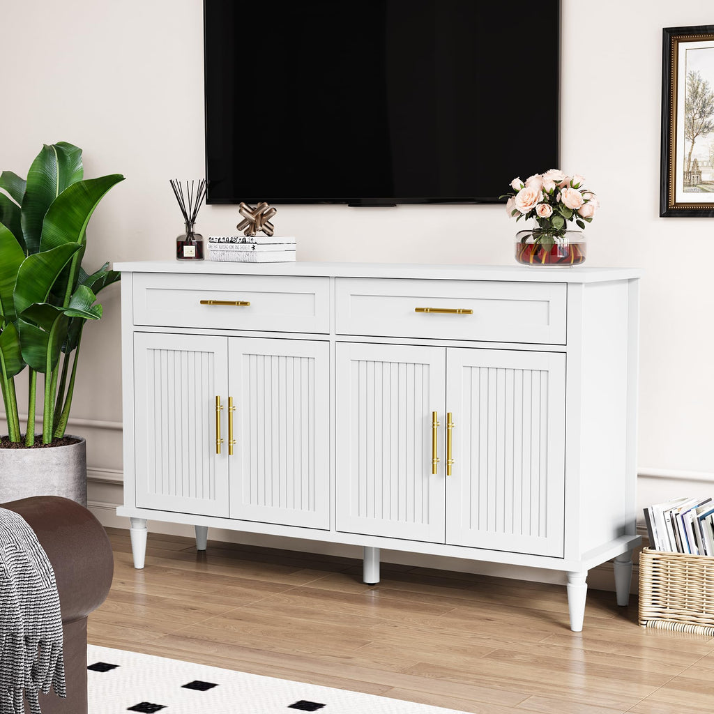 58 Inch Sideboard Buffet Cabinet with Storage, Fluted Buffet Storage Cabinet with 2 Drawers and 4 Doors, Modern